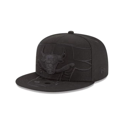 Black Chicago Bulls Hat - New Era NBA Logo Spill 9FIFTY Snapback Caps USA7810369